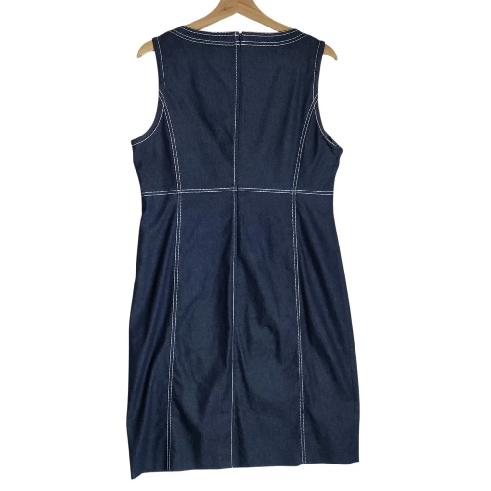 Ann Klein Vintage-Style Dark Wash Denim Sheath Dress with Contrast Stitching 14 - Picture 2 of 7